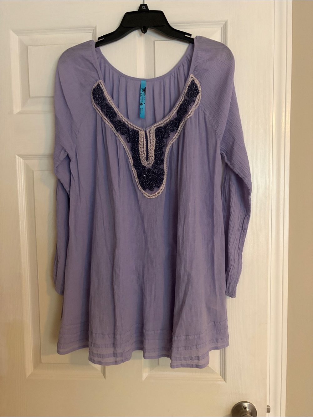 Free People Lavender Long-Sleeve Embroidered Peasant Tunic size medium